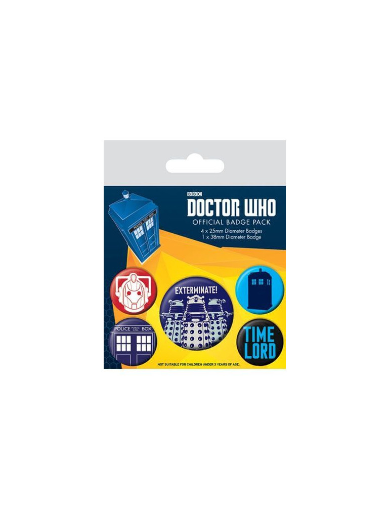 Doctor Who pack 5 badges Exterminate